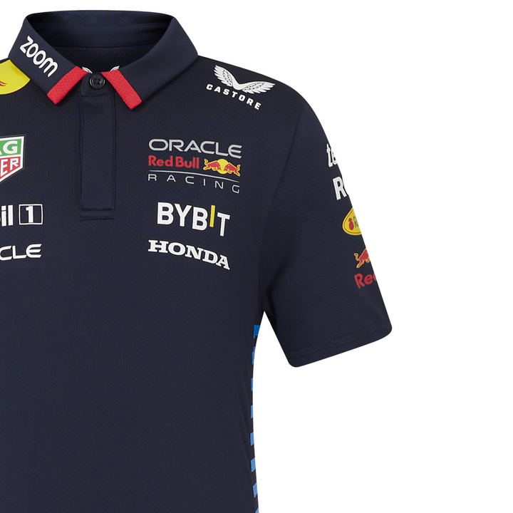 Camiseta Polo Infantil Red Bull Racing Oficial 2024 Hombro Izq